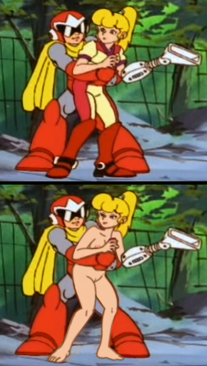 loira loira_feminina loira_cabelo seios personagem_request copyright_request editar editado long_boots megaman_(1994_tv_series) megaman_(series) mamilos nu nude_edit nude_female rabo de cavalo proto_man roll_(megaman_1994_tv_series) sorriso