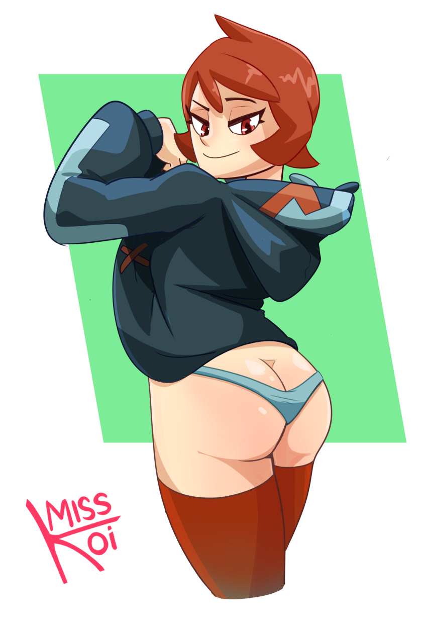 1girl arezu_ (pokemon) bunda ass_cleavage back_view butt_crack butt_focus fofo olhando_back misskoi pokegirl pokemon pokemon_legends:_arceus red_hair