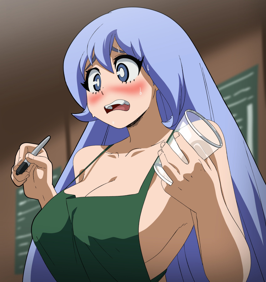 1girl 1girl 1girls absurd_res avental apron_only big_breasts big_breasts big_eyes blue_hair blue_hair blush seios decote vestido vestido_roupas femininas roupas coffee_shop coolerinker cílios envergonhados front_view green_apron hadou_nejire cabelo high_res holding_cup holding_object holding_pen humano iced_latte_with_breast_milk inker_comics inkershike _feminino pele clara_cabelo longo menu menu_board my_hero_academia nejire_hado nervoso nervoso_suor boca aberta caneta canetinha suor dentes gota de suor língua superior_corpo